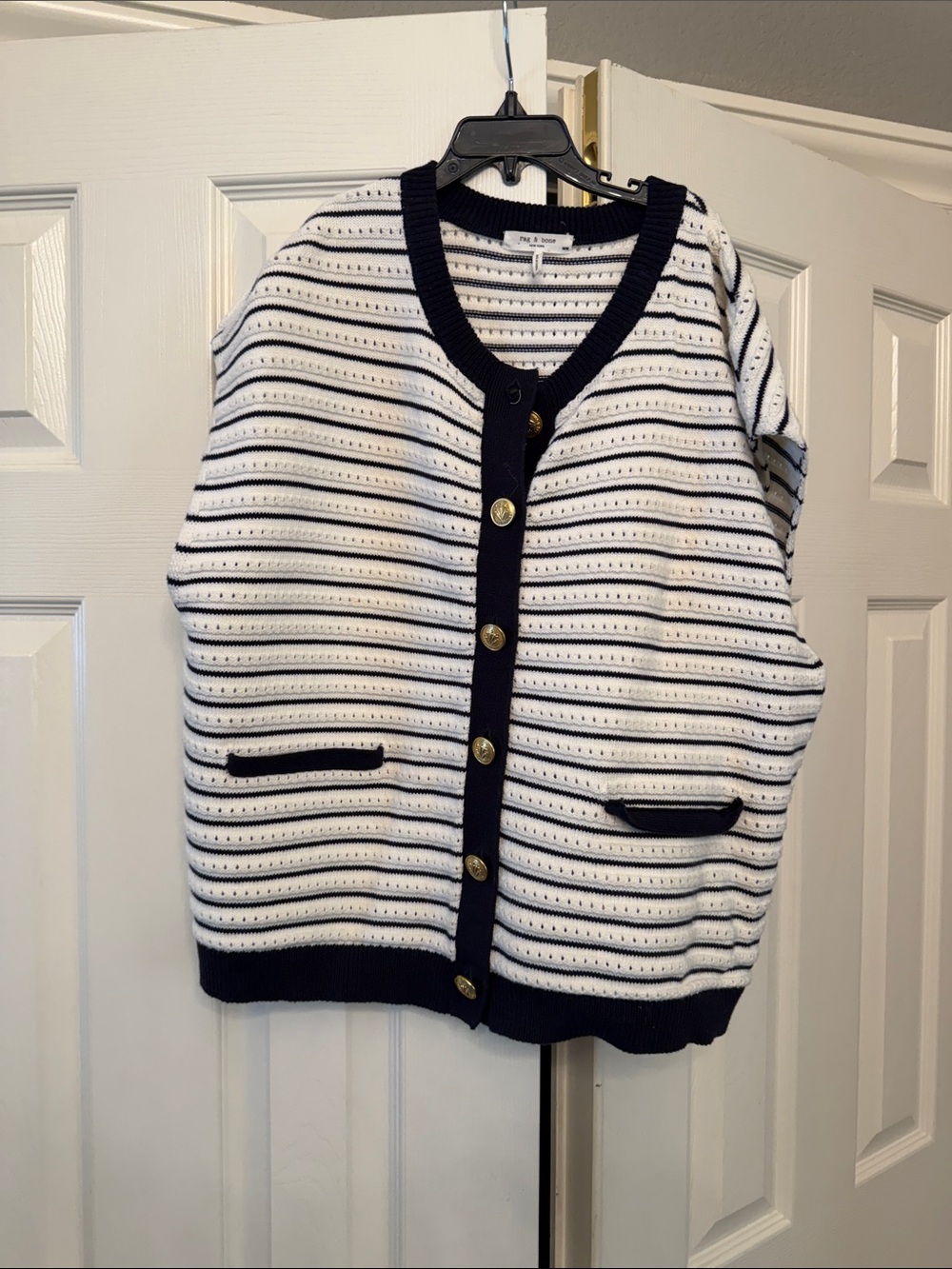 Rag & bone Navy and White Button-Front Women's Sweater Vest